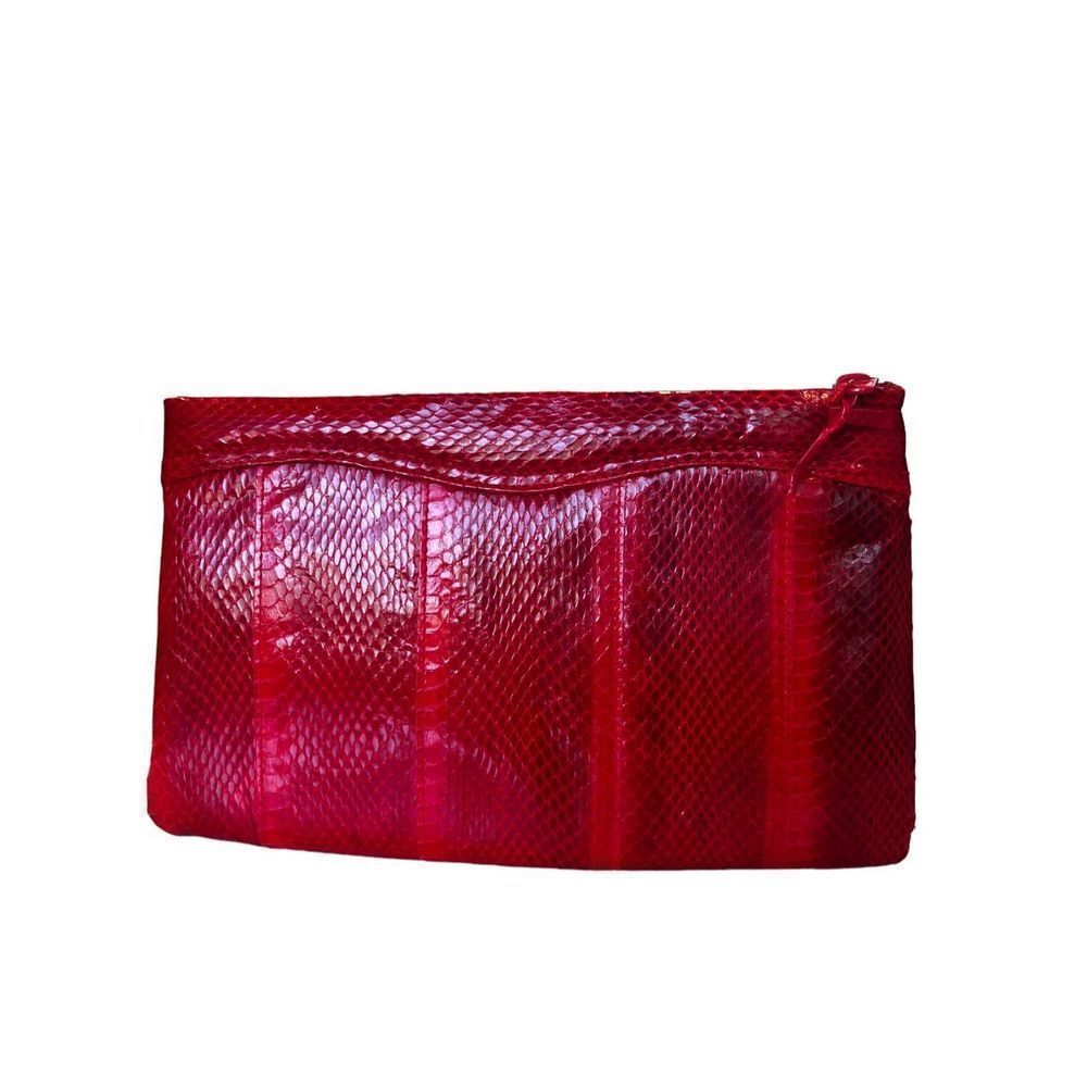 Vintage 1970s Authentic Red Snakeskin Clemente Clutch Bag